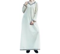 Leonardo Carbone® Vestido de mujer Brigida, bordado a mano, cuello en V, carnaval, Halloween, cosplay, LARP, medieval, vikingo, disfraz, 100% algodón, naturaleza, XXL