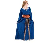 Leonardo Carbone® Vestido de mujer Brigida, bordado a mano, cuello en V, carnaval, Halloween, cosplay, LARP, medieval, vikingo, disfraz, 100% algodón, azul, M