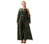 Leonardo Carbone® Vestido de mujer de Vikingo Helga | Costosos bordados | Silueta fluida | Carnaval, Halloween, Cosplay, LARP, Edad Media, Vikingo | 100% algodón, verde, L