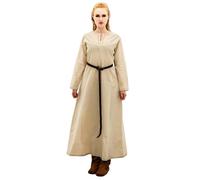 Leonardo Carbone® Vestido de mujer de Vikingo Helga | Costosos bordados | Silueta fluida | Carnaval, Halloween, Cosplay, LARP, Edad Media, Vikingo | 100% algodón, naturaleza, XXL