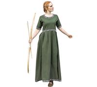 Leonardo Carbone® Vestido de mujer Ennlin, diseño de cenefa, espalda con cordones, carnaval, Halloween, cosplay, LARP, medieval, vikingo, disfraz, línea A, 100% algodón, verde, L