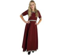 Leonardo Carbone® Vestido de mujer Ennlin, diseño de cenefa, espalda con cordones, carnaval, Halloween, cosplay, LARP, medieval, vikingo, disfraz, línea A, 100% algodón, rojo, S