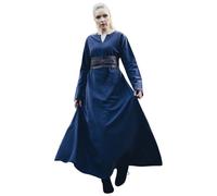 Leonardo Carbone® Vestido de mujer Valdis | diseño de cuello en V | dobladillo fluido | carnaval, Halloween, cosplay, LARP, medieval, vikingo, disfraz, histórico, 100% algodón, azul medianoche, L