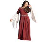 Leonardo Carbone® Vestido de mujer Yala | Bordado y cordones | Carnaval, Halloween, Cosplay, LARP, Edad Media, Vikingo, Disfraz, Vestido de fiesta, Renacimiento, 100% algodón, rojo M
