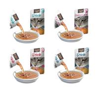Leonardo Cat Drink & Care Pack Variado, Sopa de Caldo de Carne y Pescado, Sabores Beauty Pollo, Bacalao, Ternera y Salmón, Variety Pack de Hidratación y Piel, Total 16 Sobres (4 Flavors x 4 Packs)