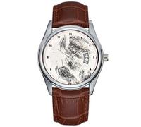 Leonardo da Vinci - Reloj de pulsera para hombre, casual, impermeable, cuarzo, fecha, clásico, de cuero, color marrón, Marrón, Comercial