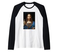Leonardo da Vinci Salvator Mundi Religioso Jesús Cristiano Camiseta Manga Raglan