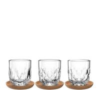 LEONARDO HOME GOCCE 055191 - Juego de 6 posavasos de corcho, 3 posavasos de corcho, 3 tazas de café, cristal de capuchino para portafiltros, apto para lavavajillas, con estructura de gota