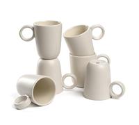 LEONARDO HOME Juego de 6 tazas de café ROMA • Capacidad: 400 ml • Taza moderna con asa • Hecho a mano de cerámica de alta calidad • apilable • Apto para lavavajillas y microondas • crema • 027262