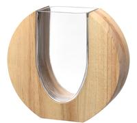 LEONARDO HOME Legno 025645 - Jarrón Moderno de Cristal y Madera, Hecho a Mano, Obra de Arte Atemporal, diseño Elegante con alegría Duradera, Altura 19 cm, Color marrón