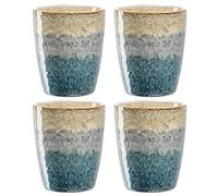 LEONARDO HOME Matera 022819 - Juego de 4 tazas de cerámica grandes (300 ml, hechos a mano, aptos para microondas, lavavajillas, 4 unidades), color beige/antracita/azul