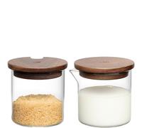 LEONARDO HOME Novo Legno 055200 - Juego de 2 botes para leche y azúcar, jarra para leche de café, recipiente de cristal con tapa, accesorios de mesa modernos, diseño elegante, altura de 7,5 cm