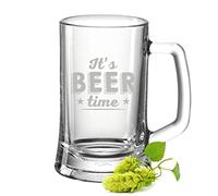 Leonardo - Jarra de cerveza grabada con cuerda de cerveza, diseño de cerveza con texto en alemán "It's Beer Time", regalo para hombres, regalo para papá para el día del padre, cumpleaños, tamaño 0,3 L