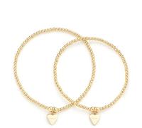 Leonardo Jewels Amore 023155 - Juego de pulseras con cadena elástica y perlas de acero inoxidable doradas y colgante de corazón, regalo de joyería, Eine Grösse, Acero inoxidable, No es una piedra