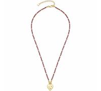 Leonardo Jewels Anka 023228 - Collar de acero inoxidable con perlas de granate rojo y colgante de corazón, longitud 45-50 cm, regalo de aniversario, 45, Acero inoxidable, No es una piedra preciosa