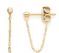 Leonardo Jewels Ciao Elli 023918 - Pendientes de acero inoxidable (1 par, mini tapón con perla de imitación y cadena de acero inoxidable), color dorado, Eine Grösse, Acero inoxidable, No es una piedra