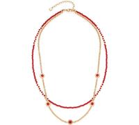 Leonardo Jewels Florena 023545 - Collar de doble hilera de acero inoxidable dorado y piedras de cristal rojo, 42-47 cm de longitud, para mujer, 42 cm, Acero inoxidable, No es una piedra preciosa