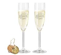Leonardo - Juego de copas de champán con grabado - Just Married - Perfecto como regalo de boda para los recién casados - Regalo personal de boda para él y ella - Adecuado para champán y champán