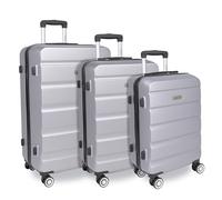 Leonardo® Juego de Maletas 3 Piezas con Cerradura TSA | Maleta Trolley con 4 Ruedas Dobles | Maleta de Viaje | Equipaje de Mano | Bolsa de Viaje | Maletín Rígido | Juego S-M-L | Venecia | Plata