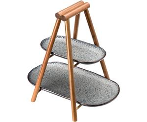 LEONARDO Matera - Soporte pequeño de 2 pisos de cerámica y madera - Plato rectangular para servir apero, aperitivos, queso, etc. - 33,6 x 8,2 x 24,5 cm (ancho x alto x profundidad) - antracita