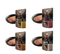 Leonardo Pack de Degustación Pulled Beef - Comida Húmeda para Gatos 16 x 70g (4 Sabores: Pollo, Buey, Pato y Cordero) - Sin Cereales