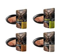 Leonardo Pack de Degustación Pulled Beef - Comida Húmeda para Gatos 16 x 70g (4 Sabores: Pollo, Pavo, Pato y Cordero) - Sin Cereales