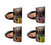 Leonardo Pack de Degustación Pulled Beef - Comida Húmeda para Gatos Fabricada en Alemania - 16 x 70g (Pollo, Buey, Pato y Pavo) - Sin Cereales