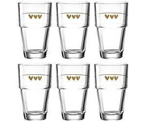 LEONARDO Solo Latte-Macchiato 043467 - Juego de 6 vasos de cristal con diseño de corazones, aptos para lavavajillas, 410 ml
