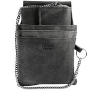 LEONARDO VERRELLI Cartera de camarero, de piel, billetera de camarero, monedero, taxi, cartera para hombre y mujer con o sin funda, bolsillo con cadena y compartimento grande para monedas en negro
