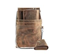 LEONARDO VERRELLI Cartera de camarero, de piel, billetera de camarero, monedero, taxi, cartera para hombre y mujer con o sin funda, bolsillo con cadena y compartimento grande para monedas en negro