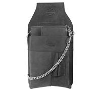 LEONARDO VERRELLI Cartera de camarero de piel con gran compartimento para monedas para mujer y hombre con o sin funda y cadena, Negro , 28x14, Clásico