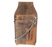 LEONARDO VERRELLI Cartera de camarero de piel con gran compartimento para monedas para mujer y hombre con o sin funda y cadena, marrón, 28x14, Clásico