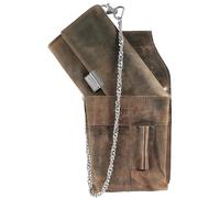 LEONARDO VERRELLI Kellner - Cartera de piel para camarero, cartera para hombre y mujer con o sin funda, bolsillo con cadena y compartimento grande para monedas, Negro , talla única, Piel auténtica