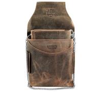 LEONARDO VERRELLI Kellner Geldbörse aus Leder, Kellnerbörse, Taxi, Gastronomie, Geldtasche, Damen Herren Portemonnaie mit oder ohne Holster, Steck-Tasche, mit Kette und großen Münzfach, marrón, 27x15