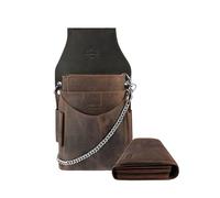 LEONARDO VERRELLI Kellner Geldbörse aus Nappaleder, Kellner Börse, Geldbeutel, Taxi, Service für Damen Herren Portemonnaie mit Holster, Steck Tasche, mit Kette und großen Münzfach, marrón, 27,2x15,3