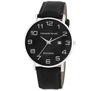 LEONARDO VERRELLI Reloj de pulsera para hombre de piel sintética en color negro, en una longitud de 24 cm, diseño clásico para cualquier hombre