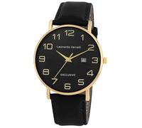 LEONARDO VERRELLI Reloj de pulsera para hombre de piel sintética en color negro, en una longitud de 24 cm, diseño clásico para cualquier hombre