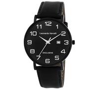 LEONARDO VERRELLI Reloj de pulsera para hombre de piel sintética, longitud de 24 cm, diseño clásico para cualquier hombre, Negro