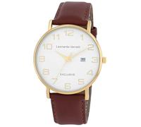 LEONARDO VERRELLI Reloj de pulsera para hombre de piel sintética, longitud de 24 cm, diseño clásico para cualquier hombre, marrón