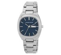LEONARDO VERRELLI Tonneau - Reloj para hombre, correa de acero inoxidable, color plateado y azul oscuro