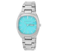 LEONARDO VERRELLI Tonneau - Reloj para hombre, correa de acero inoxidable, color plateado y turquesa
