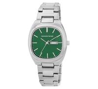 LEONARDO VERRELLI Tonneau - Reloj para hombre, correa de acero inoxidable, color plateado y verde