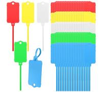 LeonBach - 100 etiquetas de envío, de plástico, 37 x 63 mm, impermeables, espacio para escribir, banda de cierre, para cables, llaves, equipaje, logística inventario minorista (varios colores)