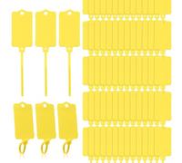 LeonBach 100 etiquetas de plástico para envío, 1.45 x 2.5 pulgadas, etiquetas impermeables para escribir con correa de sellado, etiquetas de amarre de cables de envío para llaves, equipaje, inventario