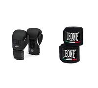 LEONE 1947 GN059 Guantes de Boxeo, Mujer, Negro, 10M + Vendas de Boxeo, Color Negro, tamaño 2,5m