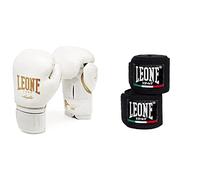 LEONE 1947 GN059 Guantes de Boxeo, Unisex - Adulto, Blanco, 12OZ + Vendas de Boxeo, Color Negro, tamaño 2,5m