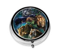 Leones tigre y leopardo. Este pequeño pastillero redondo de viaje de tres compartimentos es perfecto para almacenar medicamentos diarios, vitaminas y sobre la marcha.