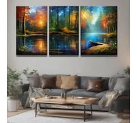Leonid Afremov Style Forest Summer River - 3x A1 Poster - Triptych rolled in tubes BensArt Triptych set 3 Three Stretched Mounted Multi Panel Wall Art Classic Picture Arts Abstract Artwork Painting P