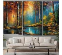 Leonid Afremov Style Lake in the Swamps - 3x A4 Poster - Triptych rolled in tubes BensArt Triptych set 3 Three Stretched Mounted Multi Panel Wall Art Classic Picture Arts Abstract Artwork Painting Pr
