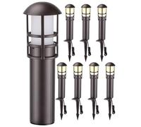 LEONLITE Paquete de 8 luces de paisaje de bajo voltaje, luces LED de camino de 3 W y 12 V, CRI90+, luz impermeable IP65, certificación ETL, carcasa de aluminio de bronce aceitado, 3000 K, blanco